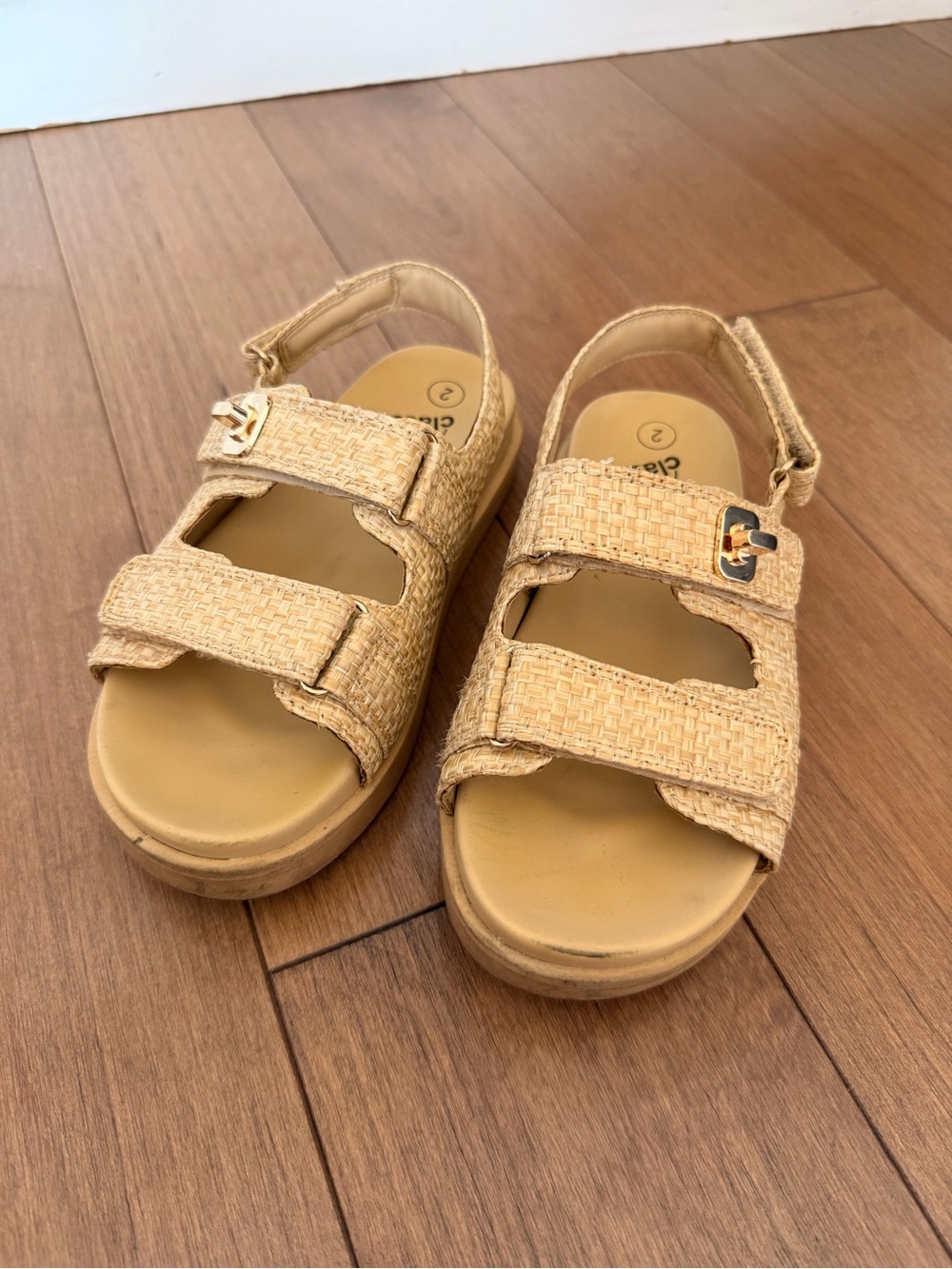 art class Beige Straw-Textured Double Strap platform Sandals